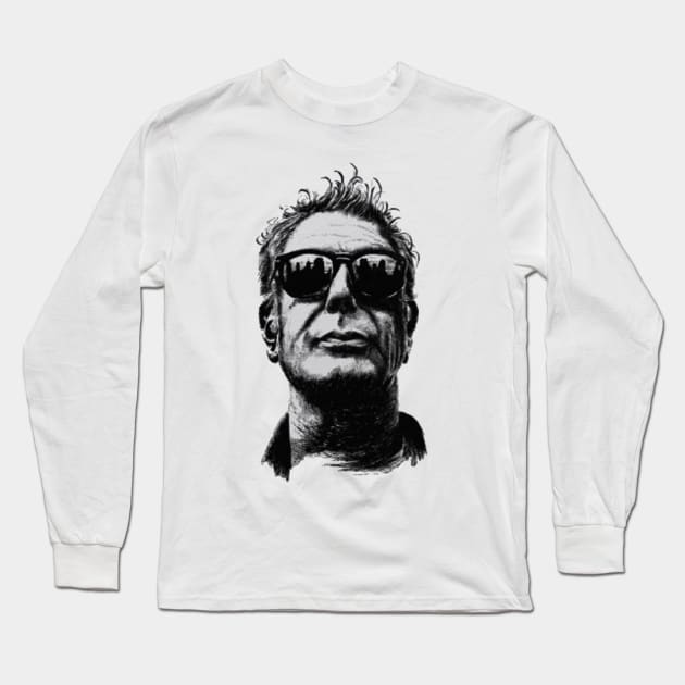 Anthony Bourdain Pencilart Long Sleeve T-Shirt by BUNDALUNA